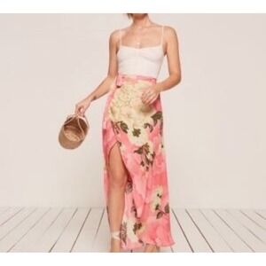 Reformation‎ Floral Asym Wrap Maxi Skirt XS Pink Cottagecore Romantic Resort USA